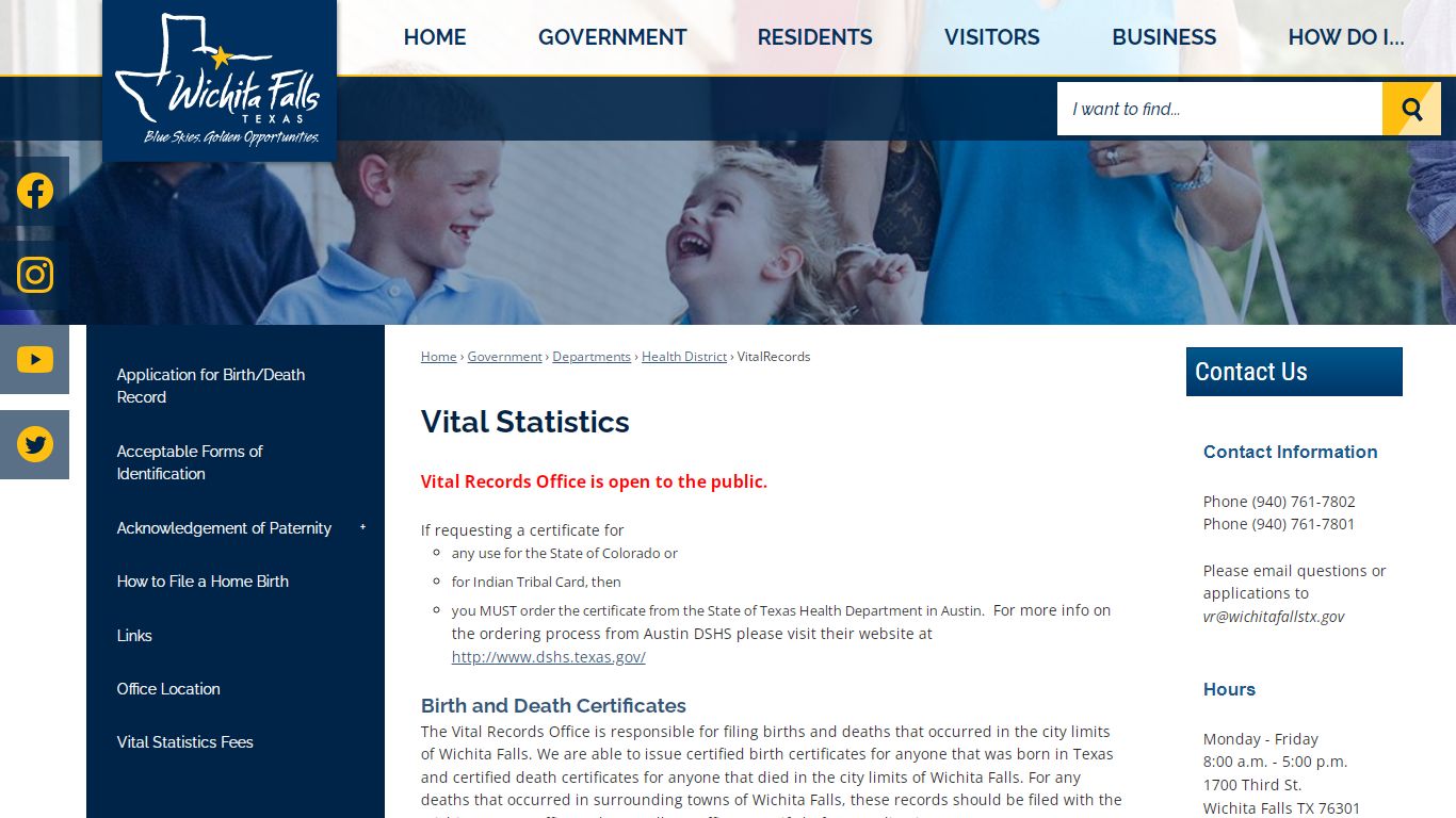 Vital Statistics | Wichita Falls, TX - Official Website